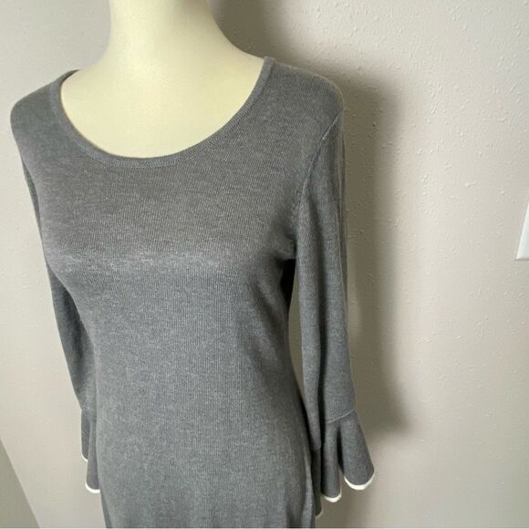 Calvin Klein Gray Long Bell Sleeve Career Wear Knee Length Sweater Dress Size L - Picture 8 of 14